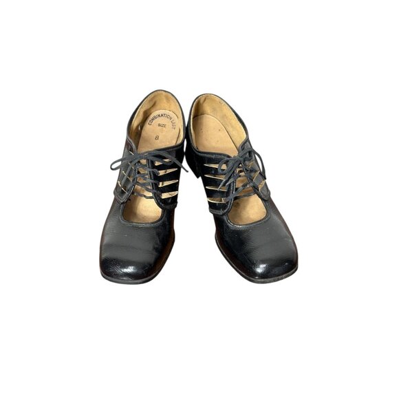 1960s womens chunky Mary Jane shoes black patent leather Size 8 - Picture 3 of 7